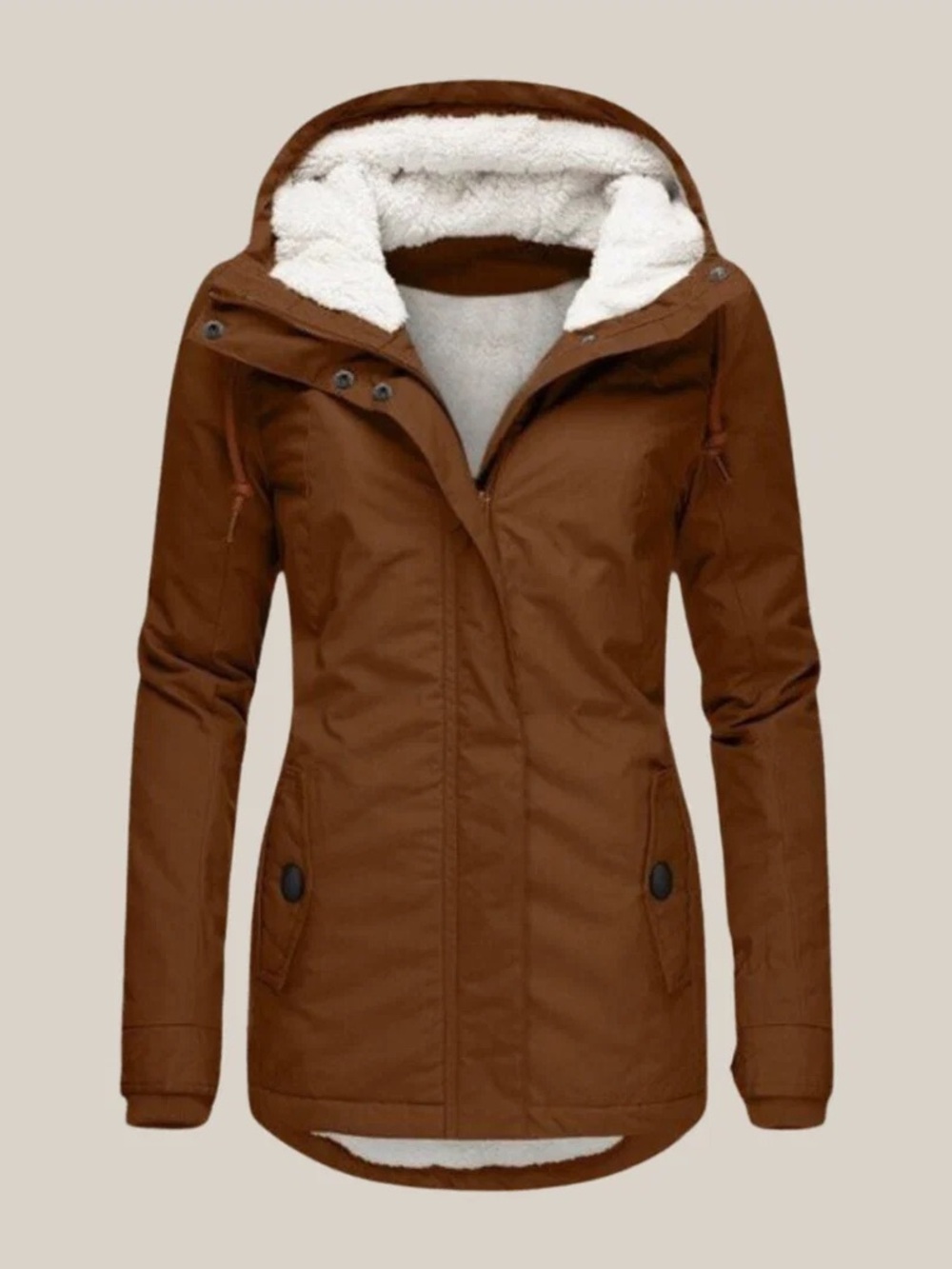 Women’s Brown Sherpa-Lined Hooded Coat